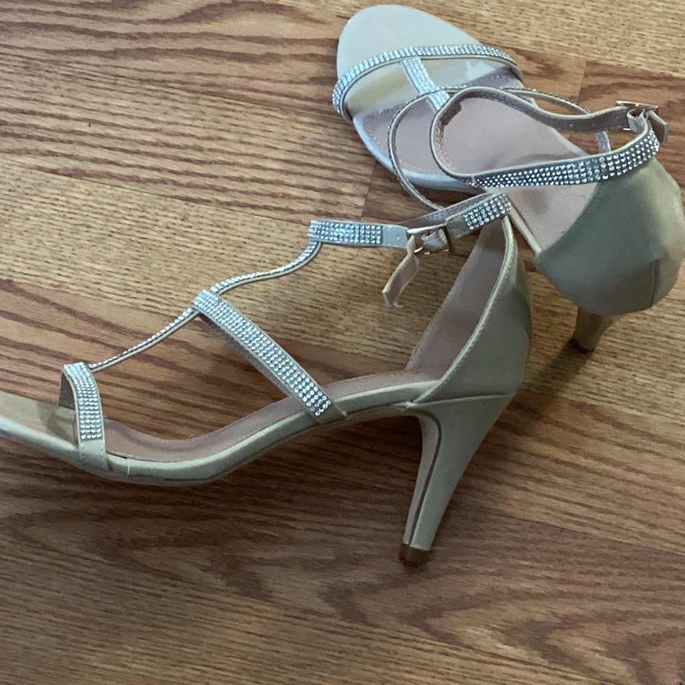 Allegra K Beige Rhinestone Ankle Strap Stiletto High Heels Sandals Size 10 - Picture 6 of 7